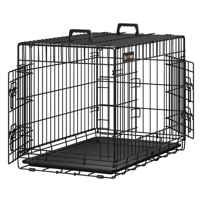 Feandrea Dog Crate Foldable 775cm Long 2 Doors M Black PPD30H - Safe, Comfortable, and Easy to Assemble