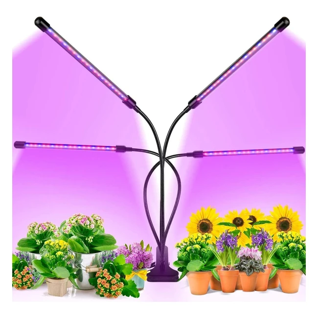 Grocruiser LED Grow Lights for Indoor Plants - Full Spectrum, 4 Heads, 360° Adjustable Gooseneck