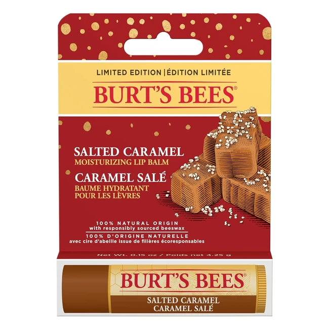Limited Edition Burts Bees Moisturising Lip Balm - Salted Caramel Flavor with Beeswax and Vitamin E