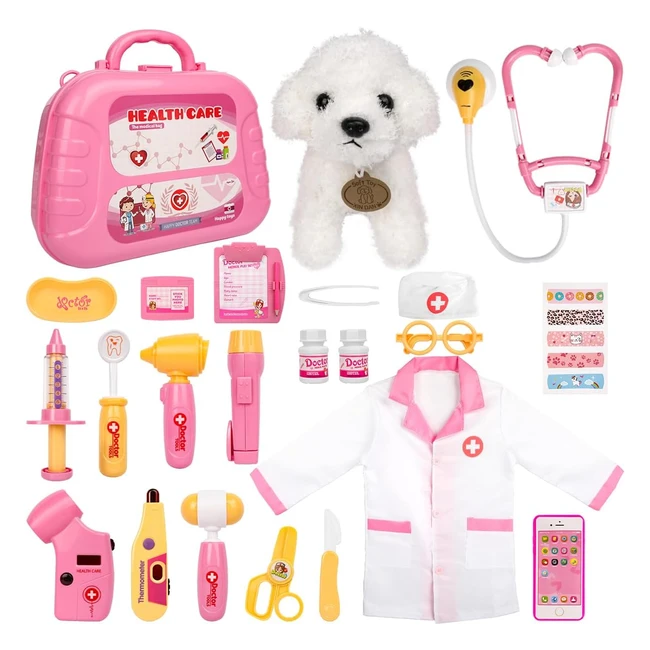 Meland Doctor Set for Kids - Vet Set for Kids with Doctor Costume - Plush Dog - Toy Medical Kits - Role Play Toys - Gifts for 3-6 Years Old