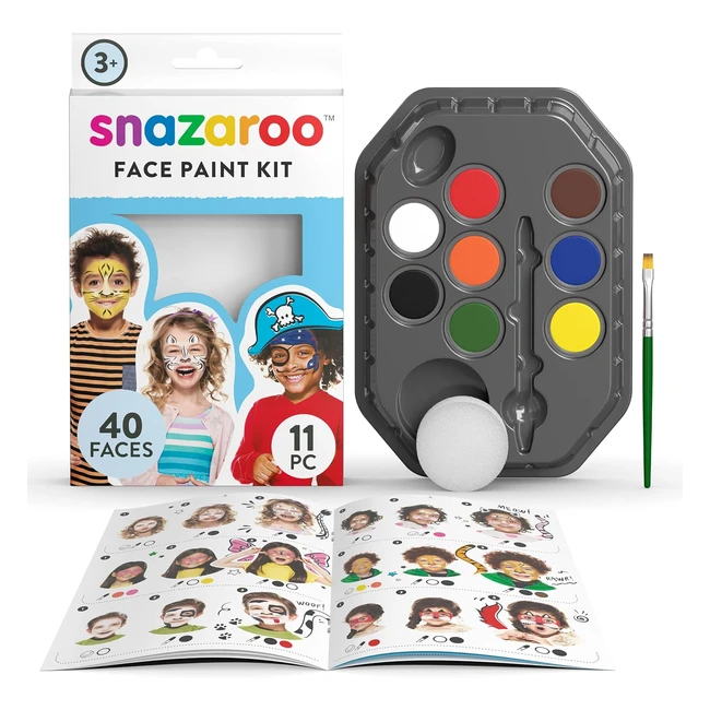 Snazaroo Adventure Face Paint Palette Kit for Kids and Adults - 8 Colours - 11pcs Brush Sponge - Water Based - Easily Washable - Non-Toxic - Makeup Body Painting - Parties - Ages 3