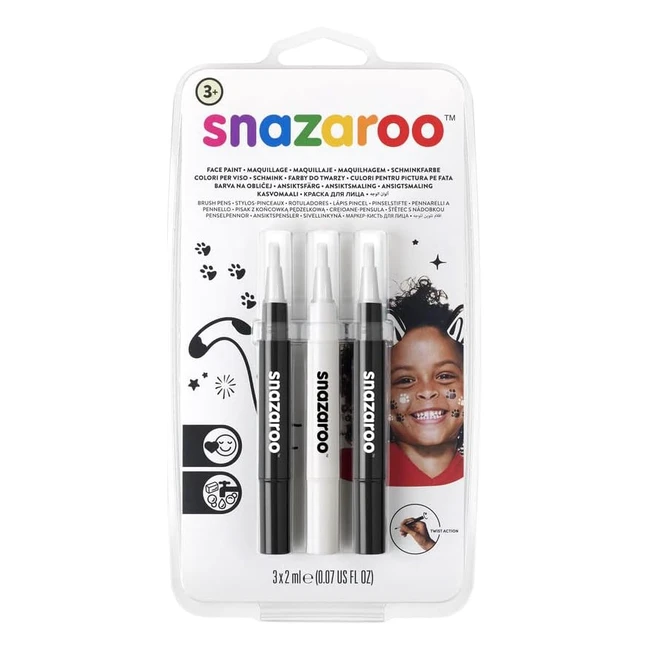 Snazaroo Brush Pens Monochrome Pack of 3 - Safe and Nontoxic - Precision Brush Nib - Ages 3+