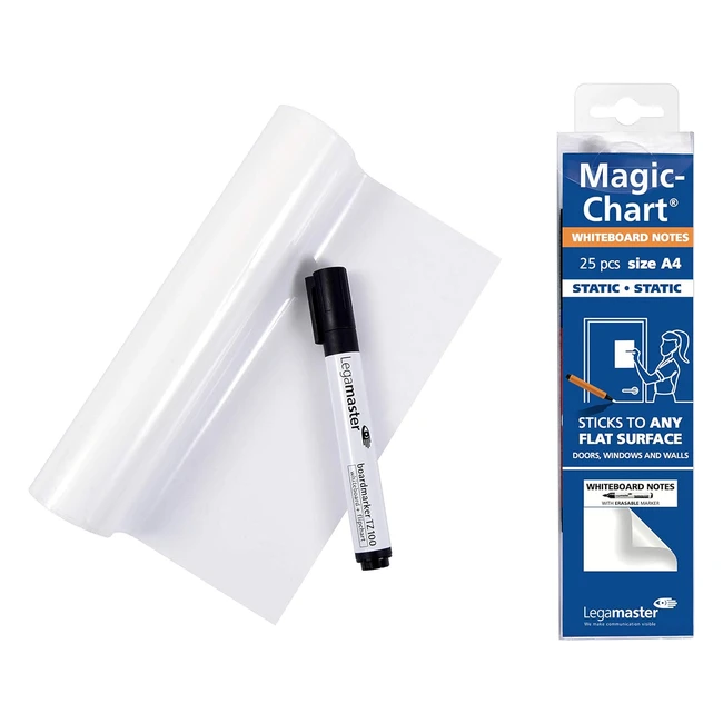 Legamaster 7159100A4 MagicChart Notes - Whiteboard Fogli Elettrostatici Riposizionabili - Include 25 Fogli Bianchi 20x30cm