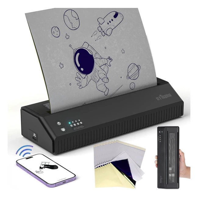 Stigma Bluetooth Tattoo Transfer Stencil Machine - Mini Printer 2500mAh - 10pcs Transfer Paper