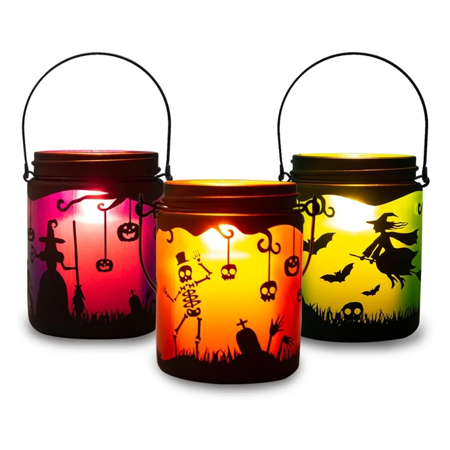 Halloween Candle Holder Decorations Set - Glass Jar Holders - PurpleOrangeGree
