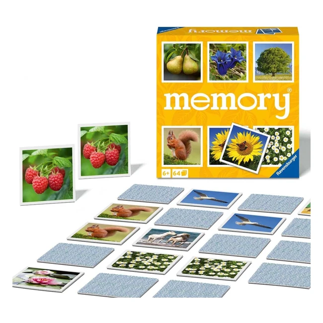 Memory Nature - Juego de Memoria para Niños y Familias - Recomendado 6+ - 64 Cartas de Juego - Ravensburger 20881