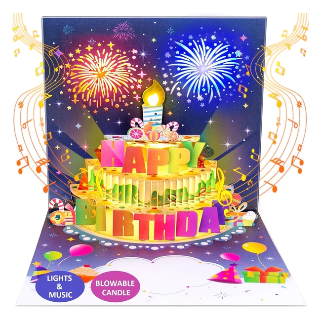 Fitmite Birthday Cards - Music, Lights, Blowable Candle - Pop Up Happy Birthday Card - Birthday Gifts