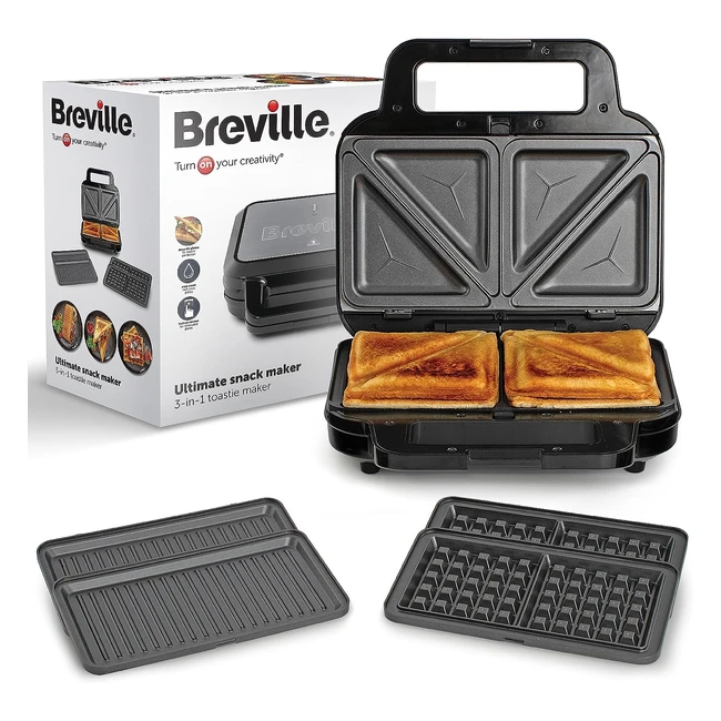 Breville 3in1 Ultimate Snack Maker - Deep Fill Toastie Maker, Waffle Maker, Panini Press - Removable Nonstick Plates - Black/Stainless Steel VST098 - UK Plug