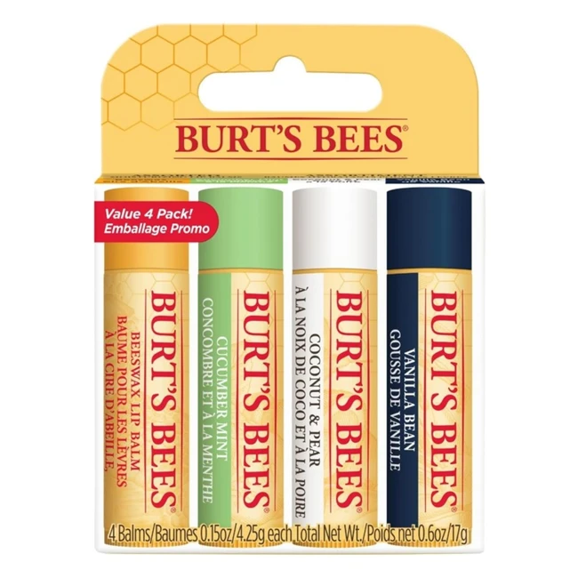Burts Bees Lip Balm Multipack - Beeswax, Cucumber Mint, Coconut, Pear, Vanilla Bean - Best of Burts - 4x425g