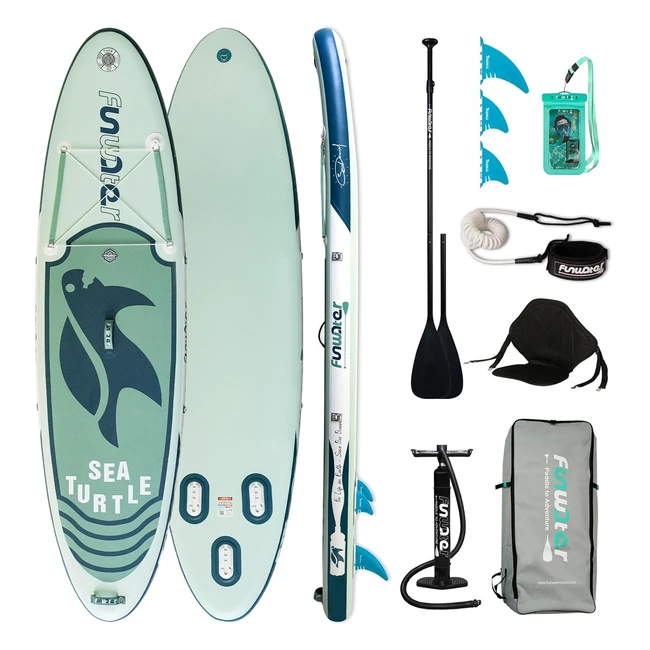 Planche de surf gonflable Funwater - Accessoire complet - Pagaie réglable - Pompe - Sac - Dos de voyage - Laisse de sécurité - Étui étanche