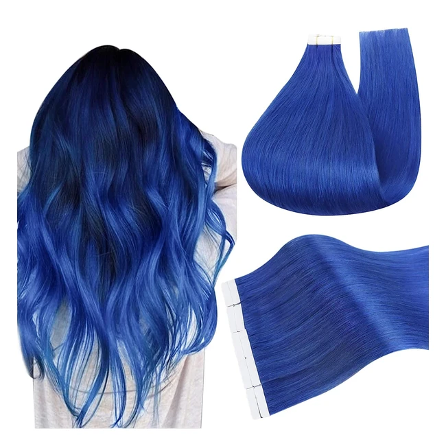 Ugeat Tape Extensions Blau Echthaar 35cm - Skin Weft - 25 Stck - Haarverlnge