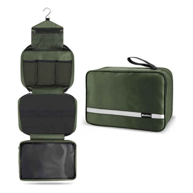 Compact Travel Toiletry Bag for Men - Waterproof and Portable - 4 Compartments - Olive Green