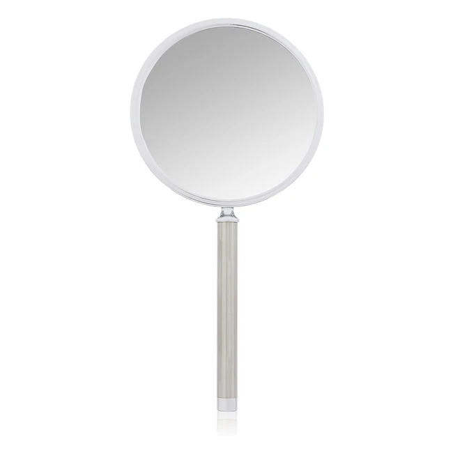 Miroir à main Fantasia avec poignée - Double face normal et grossissement x10 - Diamètre 13cm - Argent/Chrome