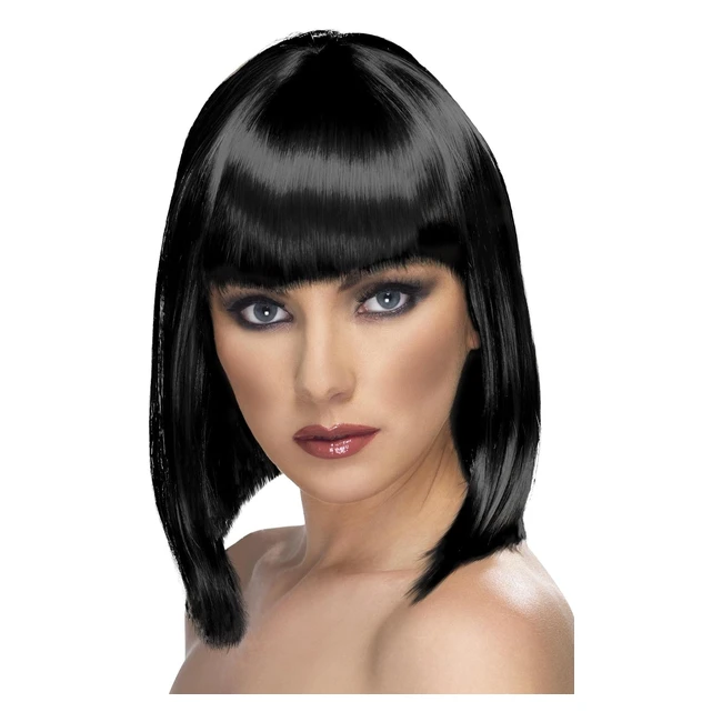 Perruque carrée noire femme - Smiffys - Réf: 123 - Cheveux courts dégradés avec frange