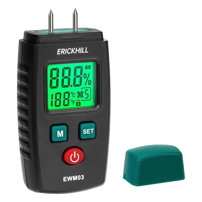 Testeur d'humidité Erickhill EWM03 - Détecteur d'humidité broche avec 5 modes - Écran LCD avec rétroéclairage vert