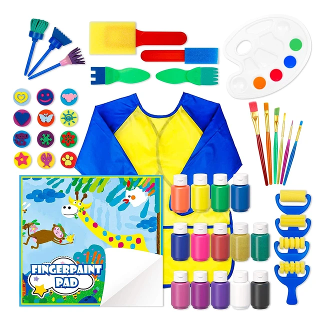 Washable Finger Paint Set - Shuttle Art 46 Pack - Kids Paint Set with 14 Colours