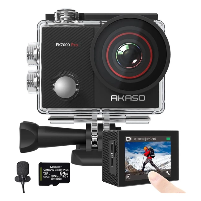 Caméra sport AKASO EK7000 Pro 4K avec carte mémoire microSDXC de 64GB et microphone externe