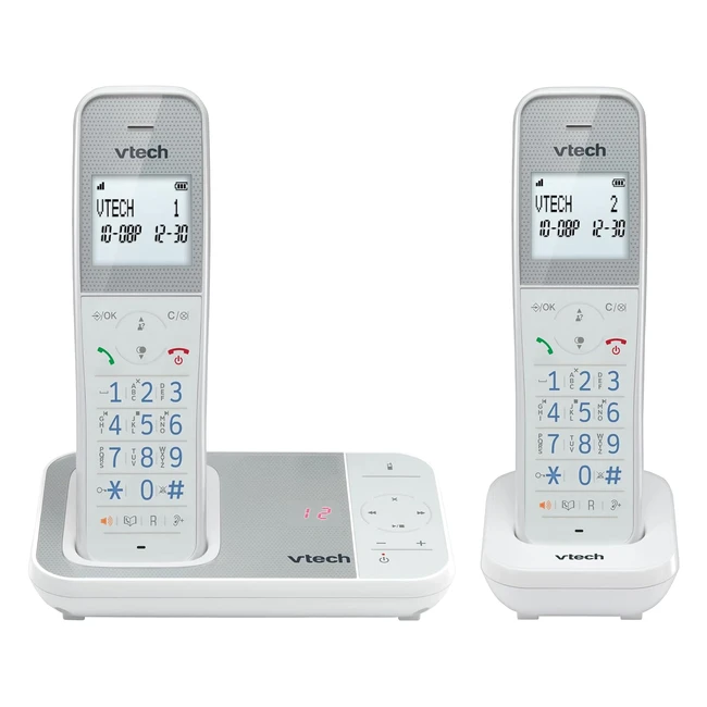 VTech XS1051 2Phone Schnurloses DECT-Telefon mit Anrufbeantworter, Anruferblockierung, Freisprechfunktion, Lautstärkeverstärker, antibakteriellem Kunststoffgehäuse