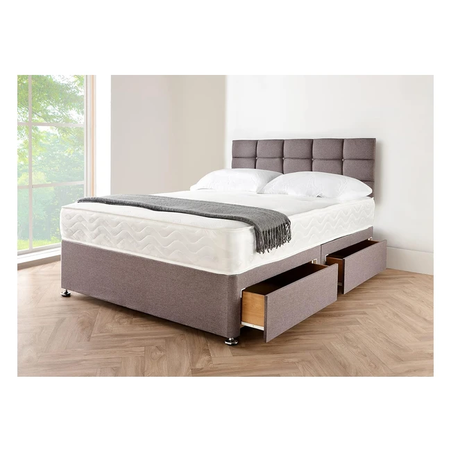 Luxury Grey Linen Look Divan Bed Set with Memory Foam Mattress - 4ft6 Double