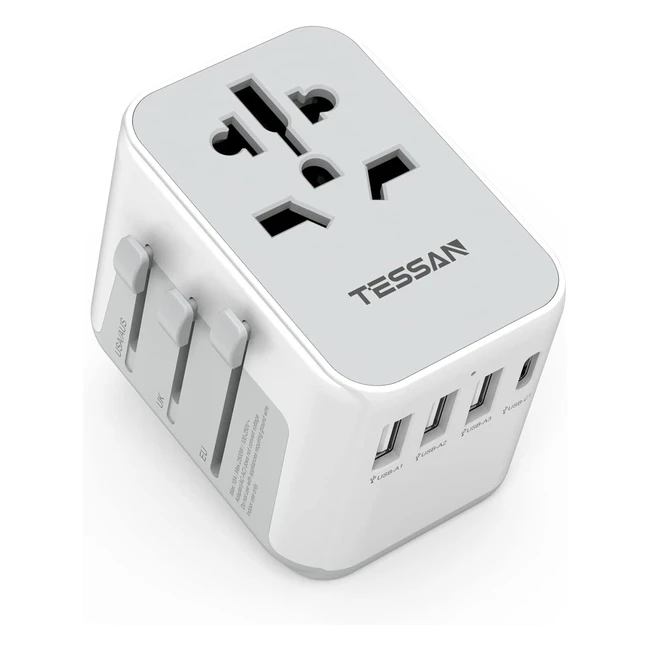 Tessan Reiseadapter weltweit Universal Reise Steckdose mit 3 USB, 1 USB-C und 1 AC-Steckdose