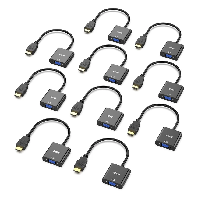 Adaptateurs HDMI vers VGA plaqués or - Lot de 10 - Benfei - Réf. XYZ - Pour ordinateur, PC, moniteur, projecteur, HDTV, Chromebook, Raspberry Pi, Roku