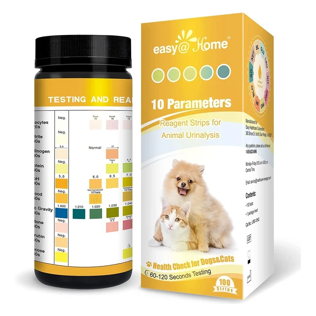 Test urinaire pour chien et chat en bandelette - 10 paramètres de santé pour animaux