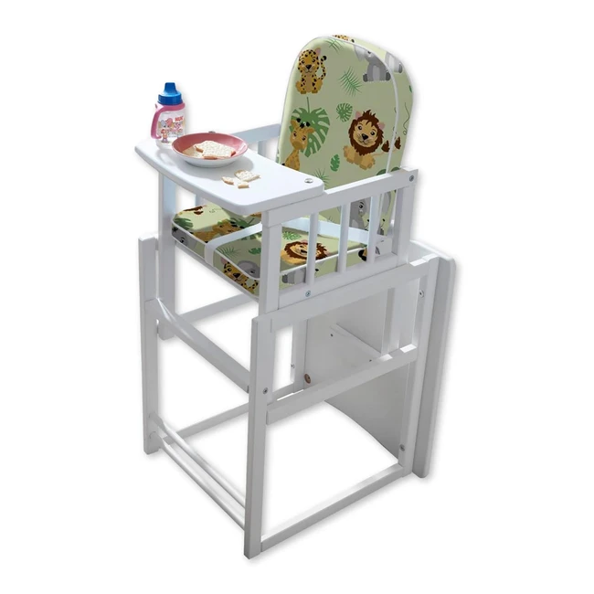 Timba Kombinationshochstuhl Baby mit Holztisch Weiß, wächst mit Ihrem Kind für eine gesunde Sitzposition 46 x 91 x 46 cm