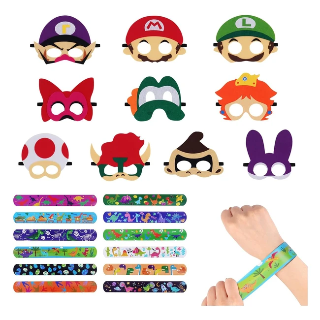 Aomig Mario Masks  Slap Bands for Kids - Mario Cartoon Masks  Snap Bracelets -