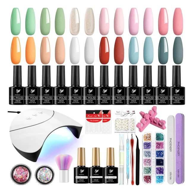 Phoenixy Gel Nail Polishes Starter Kit - 12 Colors  36W UVLED Nail Lamp