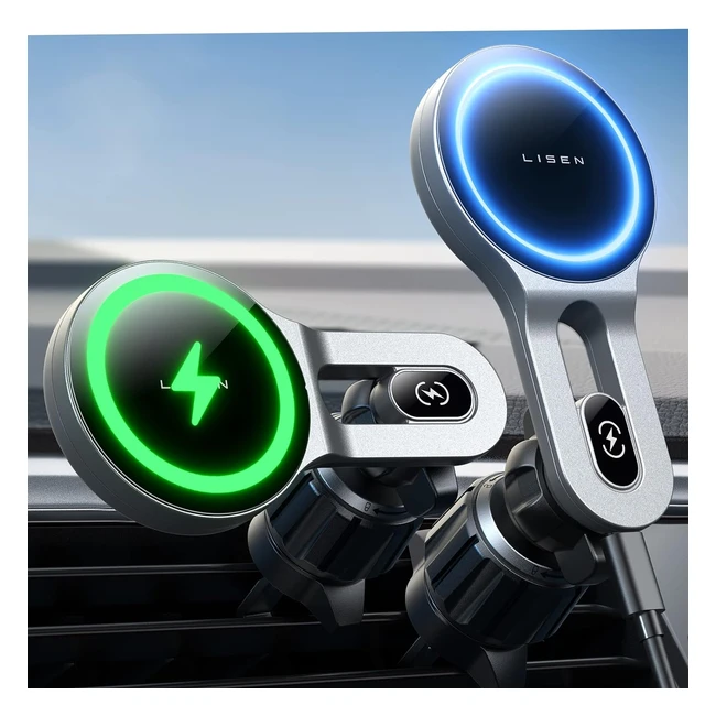 Lisen Magsafe Car Mount Charger - Fastest Charging Speed - 15W Wireless Charger 