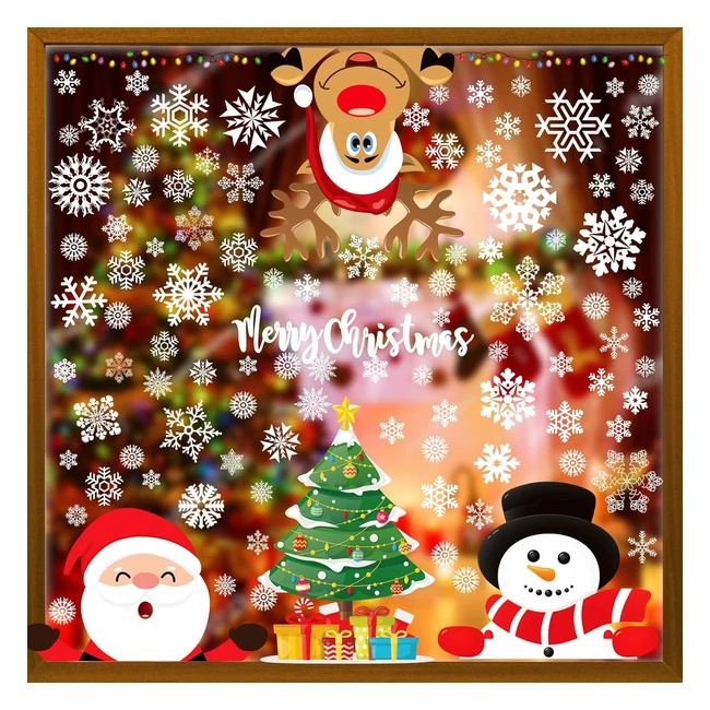 Partypoter Christmas Window Stickers 300pcs - Reusable, Non-Adhesive, Snowflake Santa Xmas Window Clings