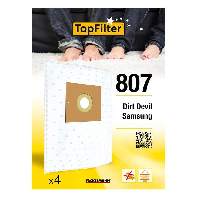 Lot de 4 sacs aspirateur Topfilter 64807 pour Dirt Devil Samsung - Accessoire aspirateur