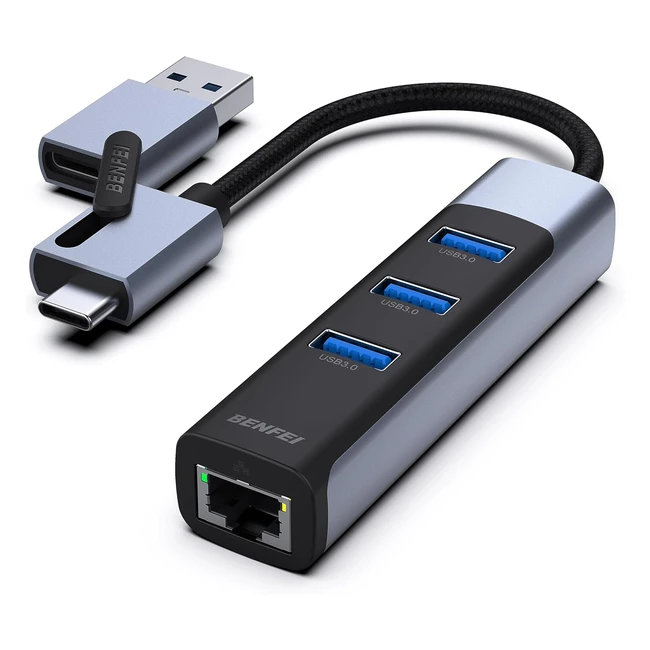 Adaptador Ethernet Benfei con 3 Puertos USB 30 - Gigabit Ethernet LAN - Compati