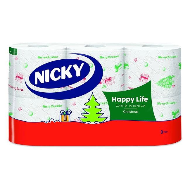 Nicky Happy Life Christmas Papel Higiénico 42 Rollos 170 Tiras 3 Capas ¡Apertura Fácil y Resistente!