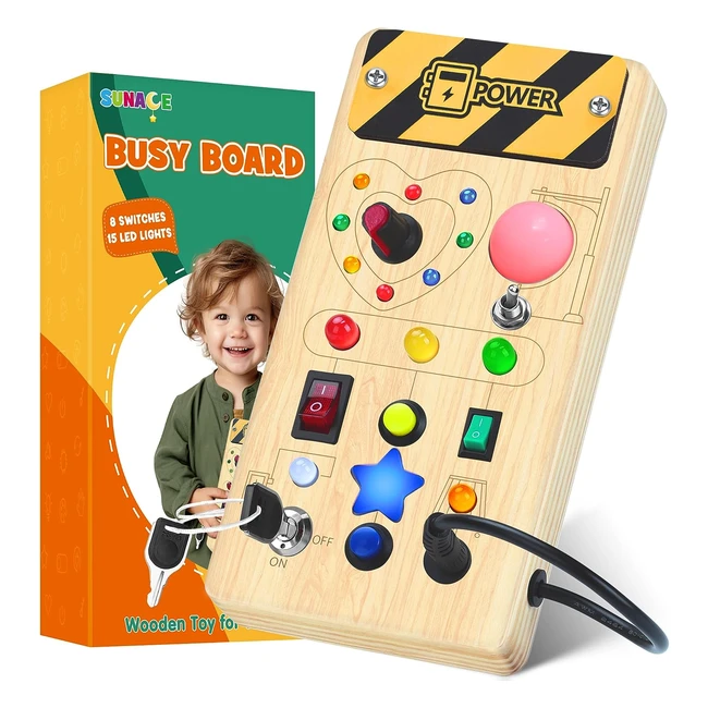 Montessori Busy Board - Spielzeug ab 1 Jahr - Holzspielzeug mit 8 Schaltern und 