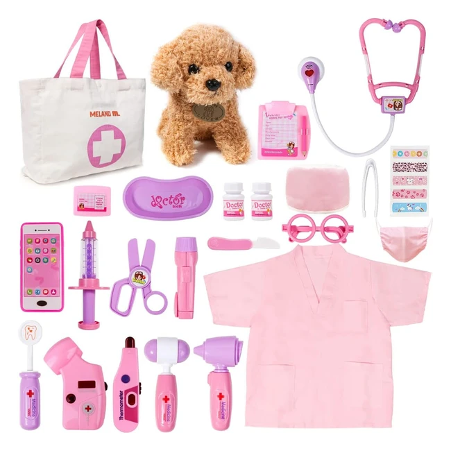 Kids Doctor Set with Doctor Costume, Plush Dog, and Medical Kit - Perfect Gift for Toddlers