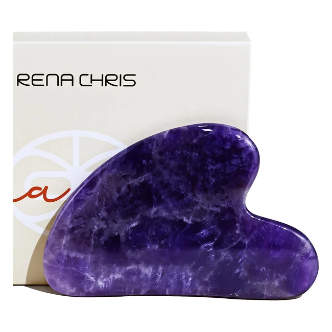 Rena Chris Gua Sha Facial Tools - Natural Amethyst Guasha Board for Spa Acupuncture - Trigger Point Treatment - Purple