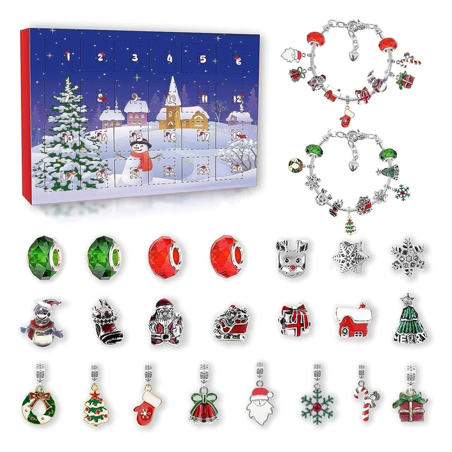 Calendario Avvento Ragazza 2023 - Bracciale e 22 Charm - Regalo di Natale