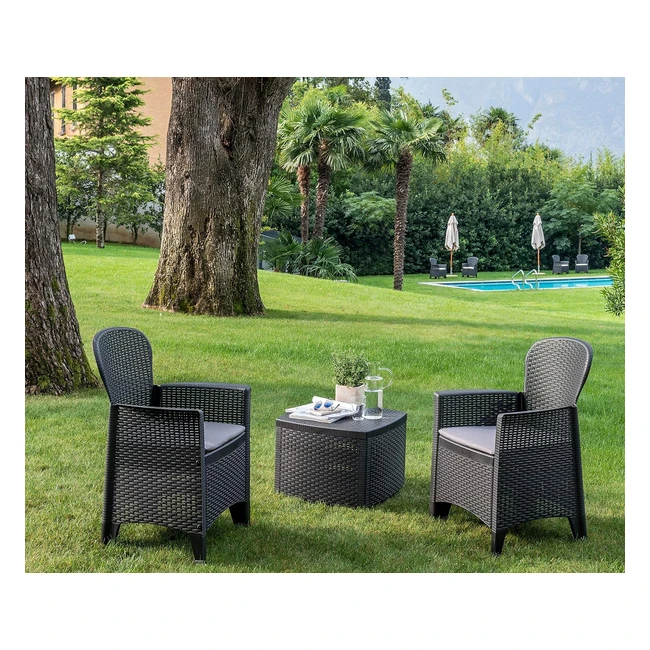 Ensemble de jardin dmora avec coussins, 2 fauteuils et 1 table, made in Italy, couleur anthracite