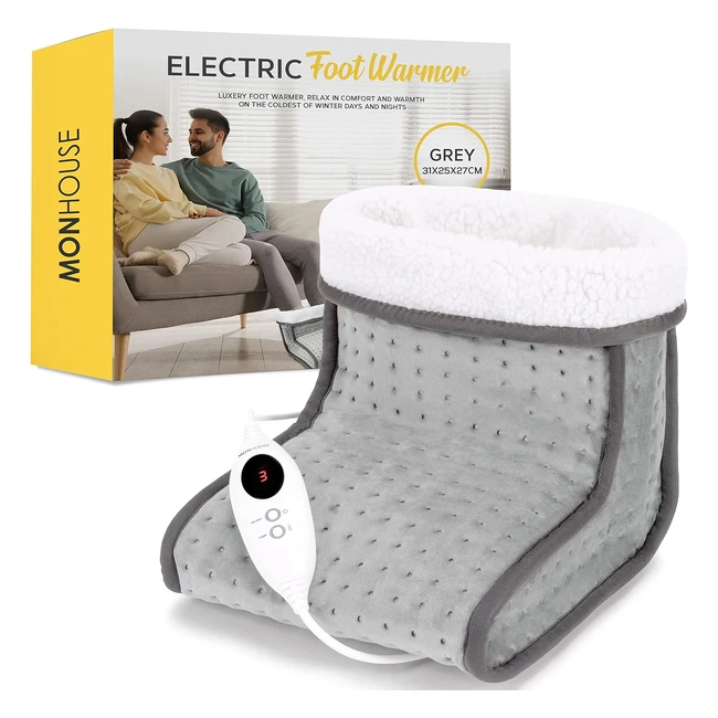 Monhouse Electric Foot Warmer - Fast Heating, Relaxing Comfort Heat Therapy - Grey