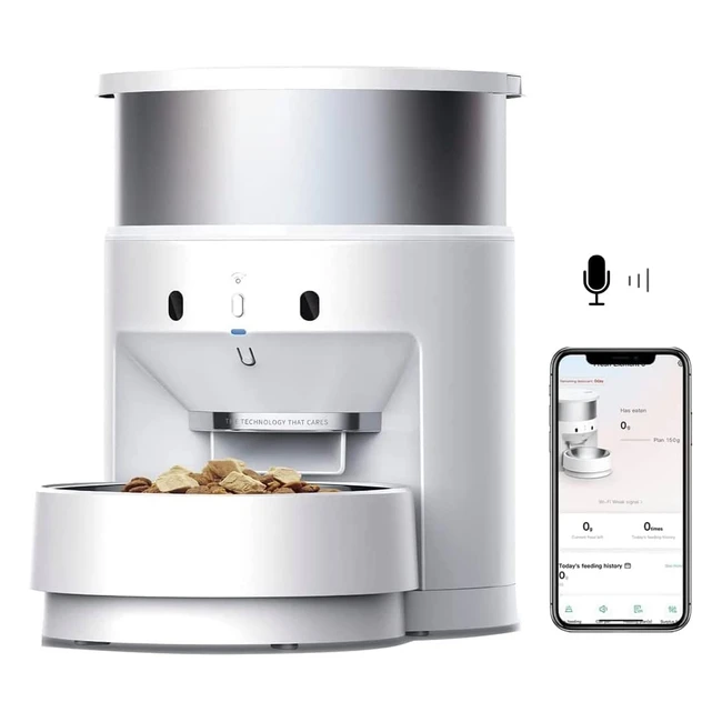 Petkit Automatic Cat Feeder - Stainless Steel, WiFi Enabled, 20s Voice Recorder - 130 Servings