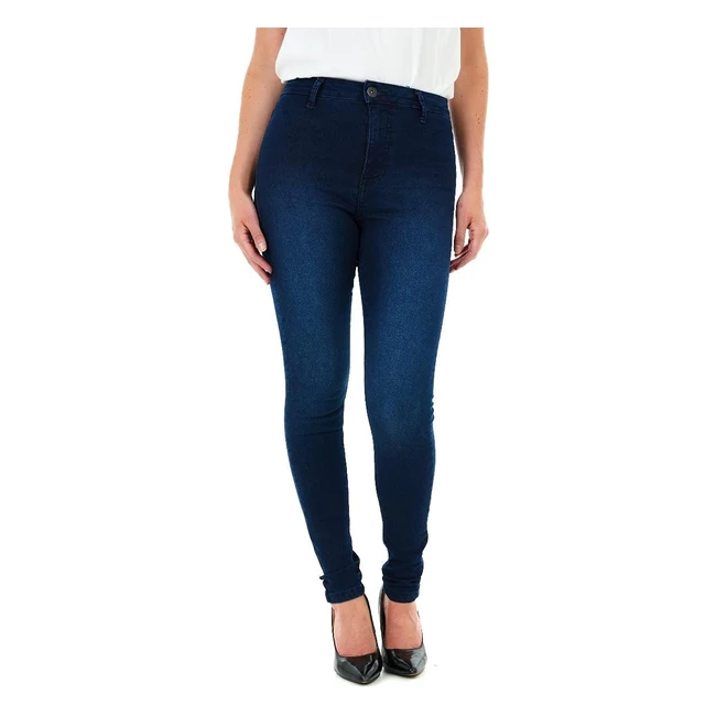 Jeans femme taille haute skinny M17, coupe décontractée, poches, bleu foncé délavé