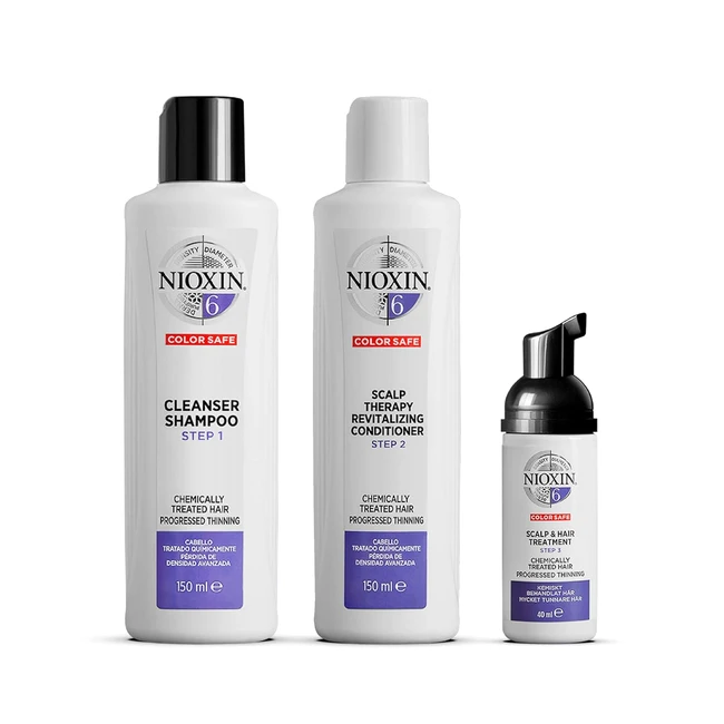 Nioxin System 6 Starter Kit - Shampoo, Conditioner und Kopfhautserum für chemisch behandeltes sichtbar dünner werdendes Haar - gegen Haarausfall durch Haarbruch und zur Verdichtung