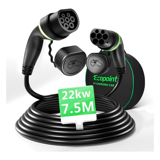 Câble de recharge voiture électrique type 2 22kW - Rapide et durable - Compatible avec Model 3 S X Y ID3 Zoe Kona Etron
