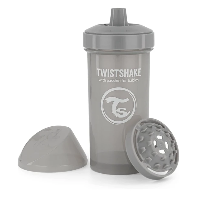 Twistshake Biberon a Prova di Perdite con Beccuccio Rigido e Frullatore per Frutta 360ml - Bottiglia da Ginnastica per Bambini - Bottiglie d'Acqua a Prova di Fuoriuscita - Senza BPA - Grigio Chiaro