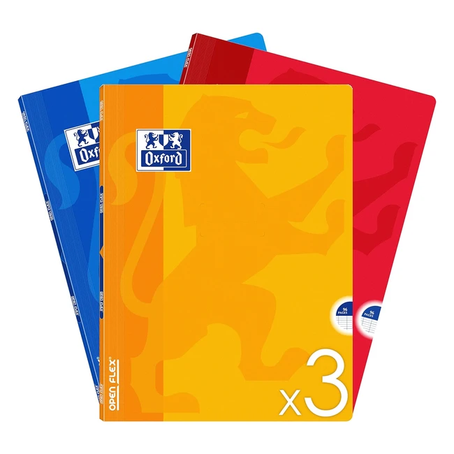 Juego de 3 Cuadernos Oxford Openflex 24x32cm - 96 Hojas - Tapa de Polipropileno - Colores Surtidos