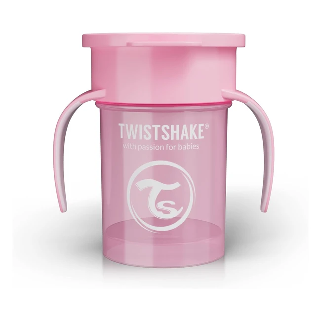 Twistshake 78928 360 Cup - Bicchiere Salvagoccia Antigoccia Bambini 230 ml - Tazza Biberon di Apprendimento - Bordo Antirovesciamento a 360 - Ergonomico - 6 Mesi - Senza BPA - Rosa Pastello