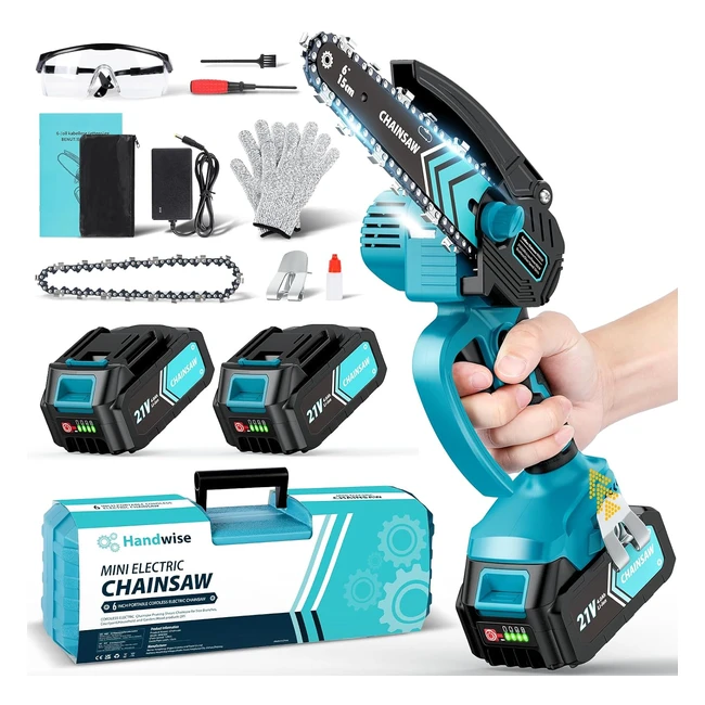 Portable Electric Chainsaw - Mini Cordless 6 inch - 40004000mAh - 2 Batteries - Woodtree Saw
