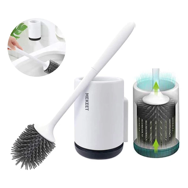 Silicone Toilet Brush and Holder Set - No Spills Deep Cleaning Antibacterial -