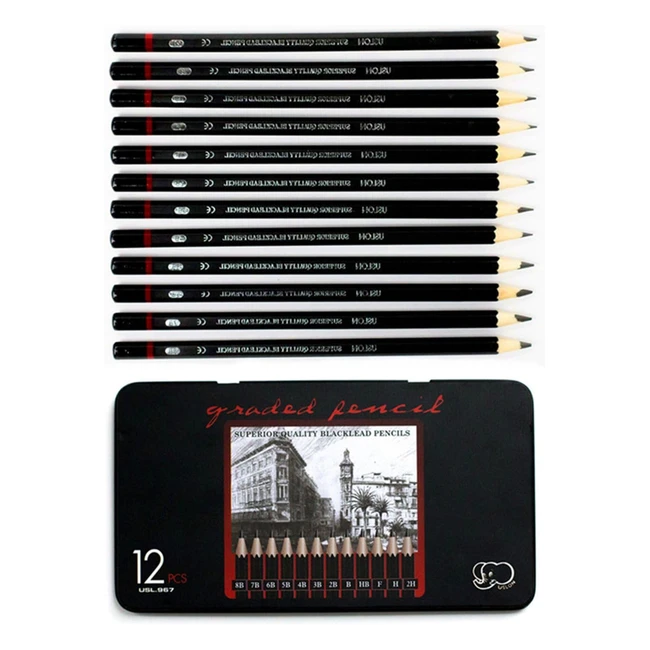 Professional Sketch and Drawing Pencils Set - Art Pencil 8B 2H 12 Count